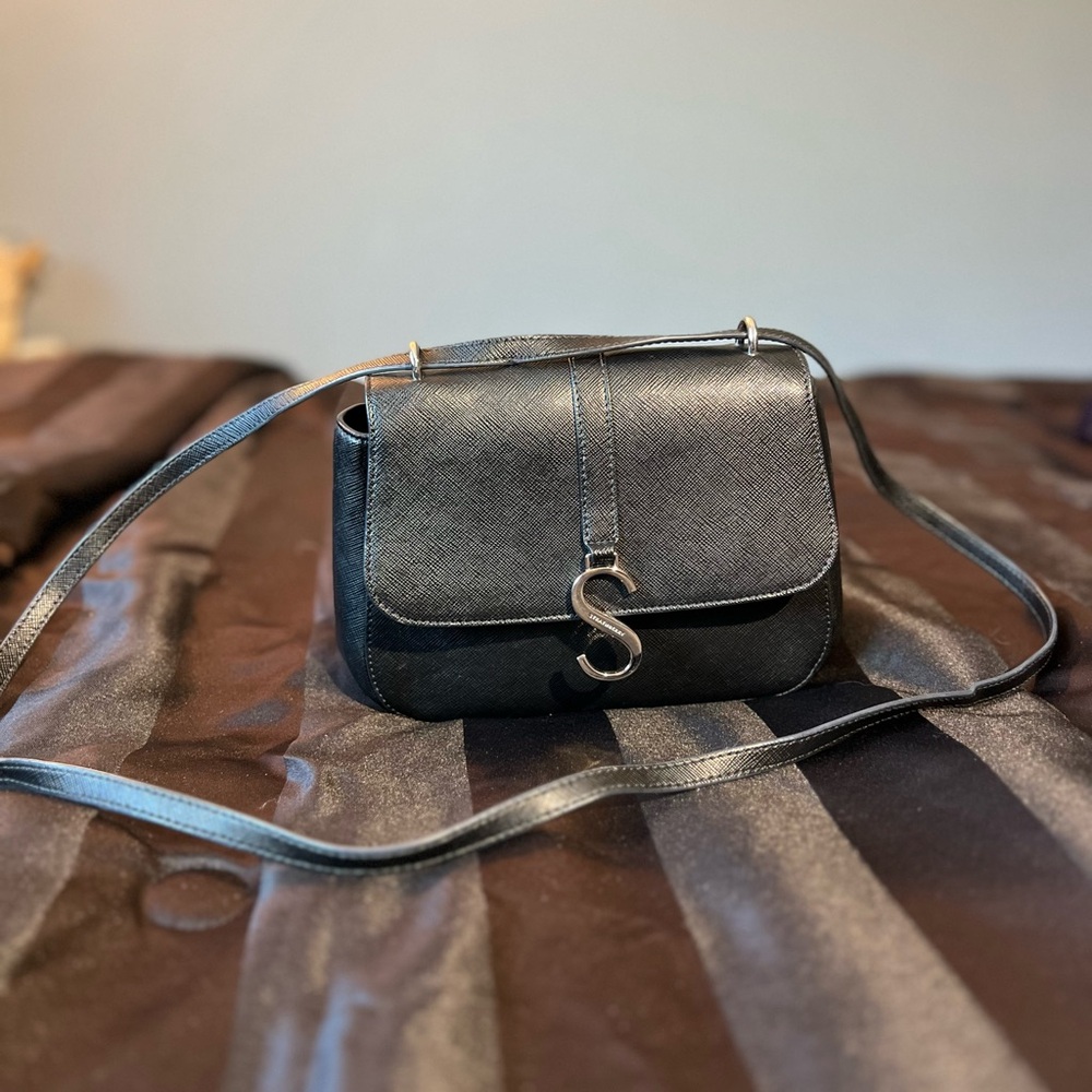 Strathberry Black Crossbody Bag with Silver Accent